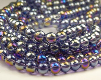 8mm Round AB Colorized Green Crystal Glass Bead Aurora Borealis Beads Jewelry Supplies Craft Supplies 13 Inch Strand Spacer Beads