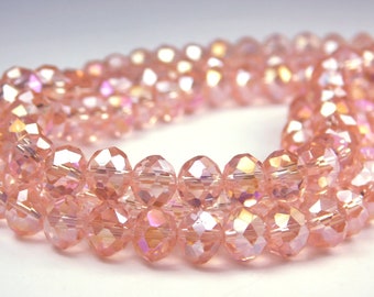 15.5 Inch Strand - 8x6mm Electroplated Glass Rondelle Beads - Pink AB - Glass Beads - Abacus Beads - Rondelle - Jewelry Supplies