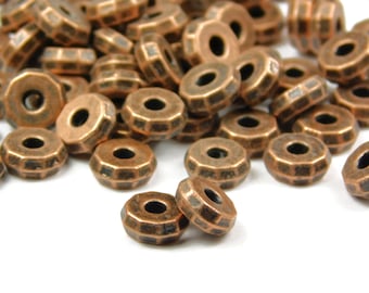 25 Pcs - 8x3mm Antique Copper Disc Spacer Beads - Heishi Spacers - Metal Spacer Beads - Copper Spacers - Jewelry Supplies
