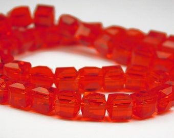 25 Pcs - 6mm Faceted Red Square Glass Cube Beads - Red Cube Beads - Cube Beads - Jewelry Supplies
