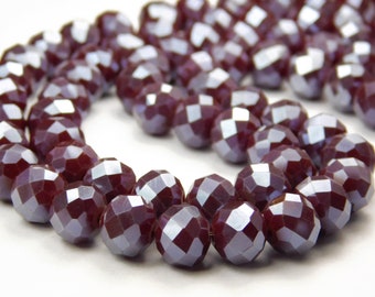 22 Inch Strand - 10x7mm Dark Red Pearl Luster Plated Glass Rondelle Beads - Glass Beads - Glass Rondelles - Abacus Beads - Jewelry Supplies