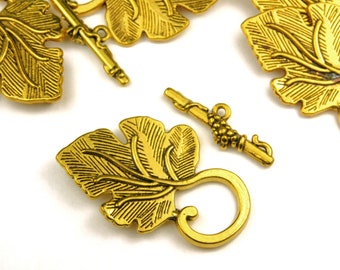 2 Sets - Antique Gold Leaf Toggle Clasps - Connectors - Findings - Clasps - Gold - Closures - Toggles - Jewelry Supplies