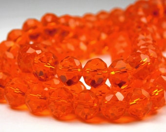 16 Inch Strand - 10mm x 8mm Dark Orange Glass Rondelle Beads - Glass Beads - Glass Rondelles - Orange Abacus Beads - Jewelry Supplies