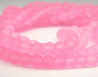15 Inch Strand - 6mm Round Transparent Pearl Pink Frosted Glass Beads - Sea Glass Beads - Glass Beads - Jewelry Supplies