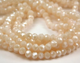 17 Inch Strand - 4x3mm Pearl Luster Faceted Glass Rondelle Beads - Misty Rose AB - Glass Beads - Abacus Beads - Rondelle - Jewelry Supplies