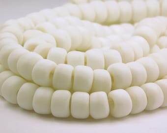 50 Pcs 9x6mm Matte White India Crow Beads - White Pony Beads - Large Hole - Glass Crow Beads - Jewelry Supplies