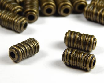 10 or 25 Pcs - 11mm x 6mm Antique Bronze Column Spacer Beads - Bronze Tube Beads - Swirl Pattern Beads - Metal Spacers - Jewelry Supplies