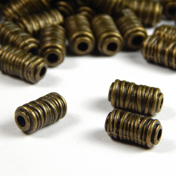 10 or 25 Pcs - 11mm x 6mm Antique Bronze Column Spacer Beads - Bronze Tube Beads - Swirl Pattern Beads - Metal Spacers - Jewelry Supplies
