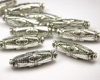 2 Pcs - 23.5x7mm Antique Silver Column Spacer Beads - Tube Beads - Rice Beads - Metal Spacer Beads - Jewelry Supplies