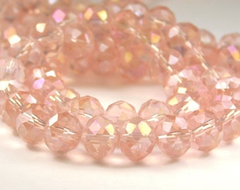 21 In Strand - 10x7mm Pink AB Plated Glass Rondelle Beads - Glass Beads - Glass Rondelles - Gold - Beads - Jewelry Supplies