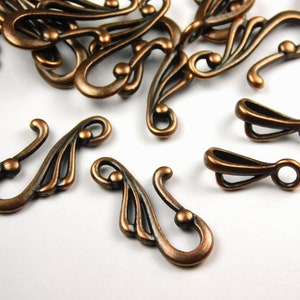 5, 10 or 25 Sets - Tibetan Style Antique Copper S-Hook Clasps - Hook Clasps - Findings - Clasp - Closures- Jewelry Supplies - Craft Supplies