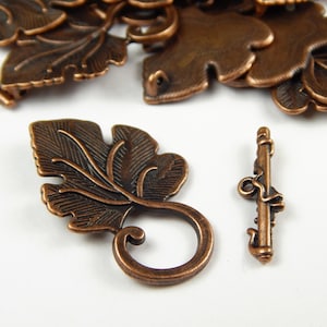 2 Sets - Antique Copper Leaf Toggle Clasps - Connectors - Findings - Clasps - Copper - Closures - Toggles - Jewelry Supplies