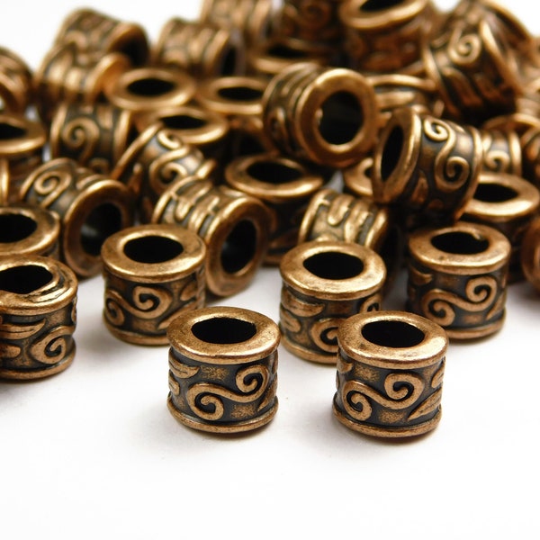 10 Pcs - 8.5mm x 7mm Antique Copper Spacer Beads - Tube Beads - Column Beads - Large Hole - Metal Spacer Beads - Jewelry Supplies