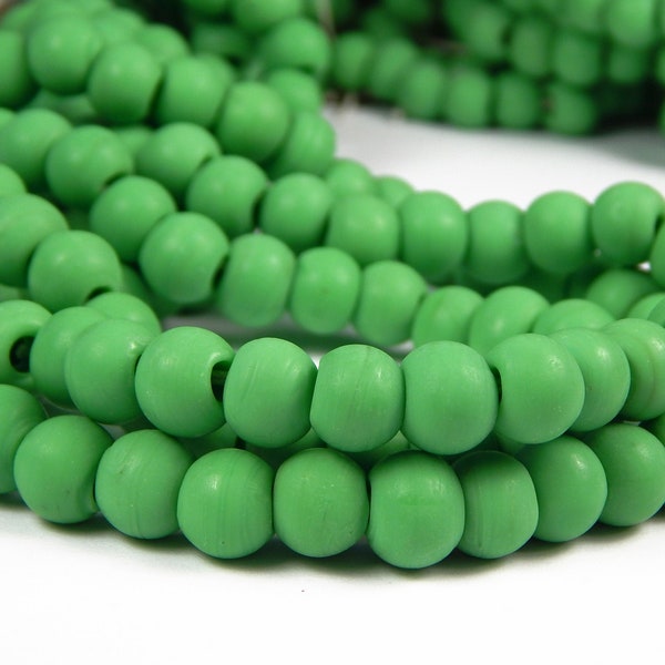 12 In Strand - 9-10mm Frosted Green Sea Glass India Beads - Matte Beads - Glass Beads - Large Hole - Jewelry Supplies - Craft Supplies