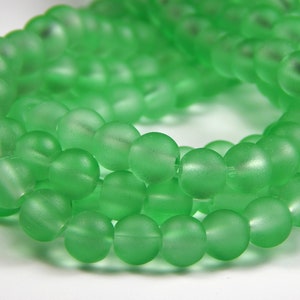 15 Inch Strand - 8mm Round Transparent Grass Green Frosted Glass Beads - Sea Glass Beads -  Green Frosted - Glass Beads - Jewelry Supplies