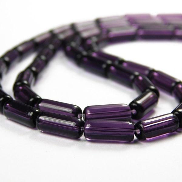 12-1/2 Inch Strand - 15x6mm Transparent Purple Glass Tube Beads - Dark Purple Glass Beads - Glass Beads - Jewelry Supplies - Craft Supplies