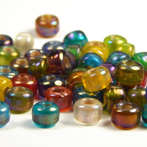 50 Pcs - 9x6mm Multicolor Iridescent Glass India Crow Beads - Crow Rollers - Glass Pony Beads - Jewelry Supplies