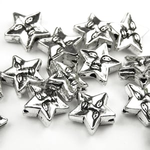 10 or 25 Pieces - 12x12x4mm Antique Silver Star Beads - Metal Spacer Beads - Silver Supplies - Jewelry Supplies - Craft Supplies
