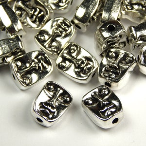 10 Pcs - 12x10x7mm Antique Silver Spacer Beads - Metal Spacer Beads - Face Beads - Jewelry Supplies - Craft Supplies
