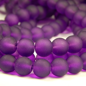 15 Inch Strand - 10mm Round Transparent Purple Frosted Glass Beads - Sea Glass Beads - Purple Frosted Beads - Glass Beads - Jewelry Supplies