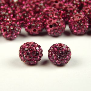 5 Pcs - 10mm Fucshia Shamballa Beads - Pave Beads - Pink Disco Ball Beads - Jewelry Supplies - Rhinestone Beads - Shamballa Beads