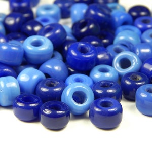 50 Pcs - 9x6mm Opaque Blue Mix Glass India Crow Beads - Crow Rollers - Glass Pony Beads - Jewelry Supplies - Large Hole - Craft Supplies