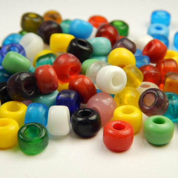 50 Pcs - 9x6mm Multicolor Transparent/Opaque Glass Mix India Crow Beads - Crow Rollers - Glass Pony Beads - Jewelry Supplies