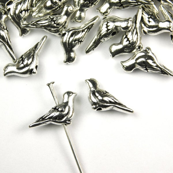 20 Pieces - 7x14x4.5mm Antique Silver Bird Beads - Metal Spacer Beads - Silver Supplies - Silver Spacers - Jewelry Supplies - Craft Supplies