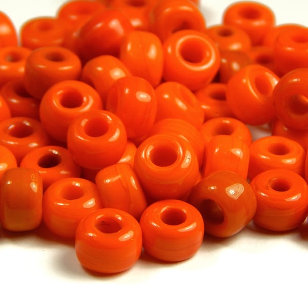 50 Pcs - 9x6mm Multicolor Mix Opaque Orange Glass India Crow Beads - Orange - Crow Roller - Large Hole - Glass Pony Beads - Jewelry Supplies