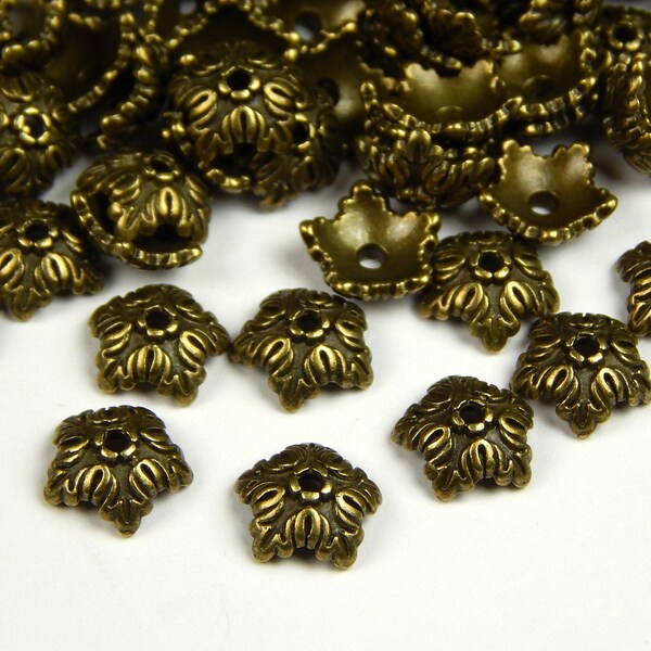 25/50 Pcs - 10x4mm Antique Bronze Bead Caps - Bronze Bead Caps - Antique Bronze Bead Cap - Bead End Caps - Jewelry Supplies