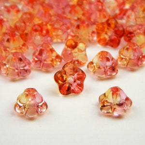 20 Pieces - 8.5x8x5.5mm Electroplated Glass Trumpet Beads - Tomato Orange - Glass Beads - Flower Beads - Jewelry Supplies