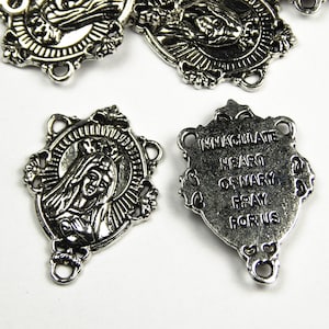 5 Pieces - 29x20x3mm Tibetan Silver Chandelier Connectors - Immaculate Heart Of Mary - Rosary Part - Silver Connector - Jewelry Supplies