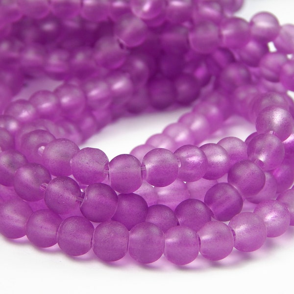 15 Inch Strand - 8mm Round Transparent Violet Frosted Glass Beads - Sea Glass Beads - Purple Frosted Beads - Glass Beads - Jewelry Supplies