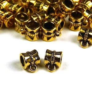 10 or 25 Pcs - 9x7mm Antique Gold Bail Beads - Charm Beads - Metal Spacer Beads - Connectors - Jewelry Supplies - Craft Supplies