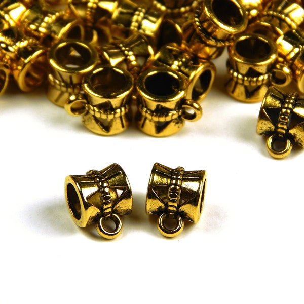 10 or 25 Pcs - 9x7mm Antique Gold Bail Beads - Charm Beads - Metal Spacer Beads - Connectors - Jewelry Supplies - Craft Supplies