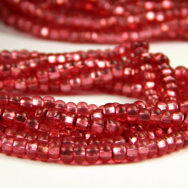 20 Inch Strand - 6/0 Czech Glass Seed Beads - Silver Lined Watermelon - Red Violet Glass Seed Beads - Jewelry Supplies - Jewelry Making