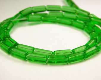 12-1/2 Inch Strand - 10x4mm Green Glass Tube Beads - Green Glass Beads - Glass Beads - Jewelry Supplies - Craft Supplies