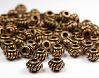 25 or 50 Pcs - 6mm x 4mm Tibetan Style Rondelle Spacer Beads - Antique Copper - Metal - Jewelry Supplies - Rondelle Spacers