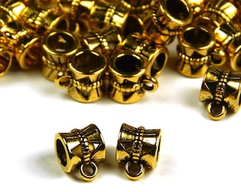 10 or 25 Pcs - 9x7mm Antique Gold Bail Beads - Charm Beads - Metal Spacer Beads - Connectors - Jewelry Supplies - Craft Supplies
