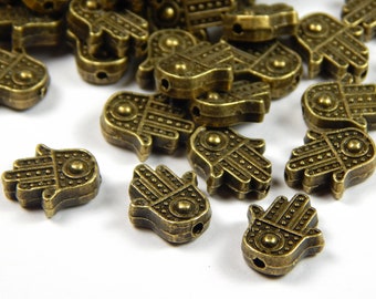 20 Pieces - Antique Bronze Hamsa Hand Beads - 12mm x 10mm x 4mm - Hand Of Fatima - Jewelry Supplies - Charms - Craft Supplies