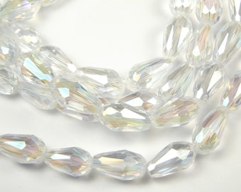 13.5 In Strand - Faceted Crystal AB Electroplated Glass Teardrop Beads - 15mm x 10mm - Clear Glass Beads - Clear AB Beads - Jewelry Supplies
