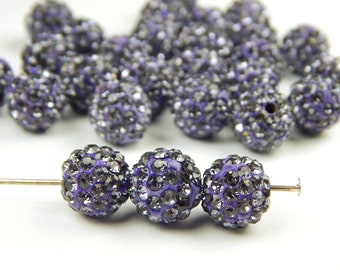 5 Pcs - 10mm Tanzanite Shamballa Beads - Pave Beads - Disco Ball Beads - Jewelry Supplies - Purple Rhinestone Beads - Shamballa Beads