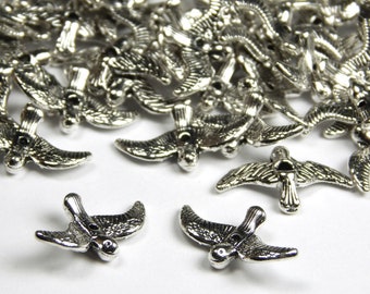 20 Pieces - 17x10x2mm Antique Silver Flying Bird Beads - Metal Spacer Beads - Silver Supplies - Jewelry Supplies - Craft Supplies