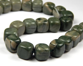 4MM IMPERIAL JASPER GEMSTONE GREEN PERFECT SQUARE CUBE 4MM LOOSE BEADS 7.5/"