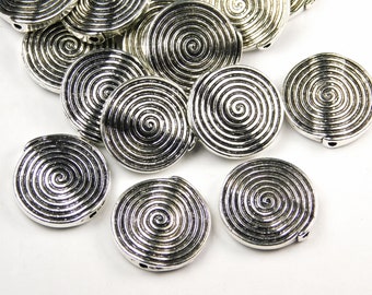5 Pcs - 18x3.2mm Antique Silver Spacer Beads - Spiral - Flat Round - Metal Spacer Beads - Jewelry Supplies - Craft Supplies