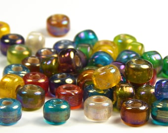 50 Pcs - 9x6mm Multicolor Iridescent Glass India Crow Beads - Crow Rollers - Glass Pony Beads - Jewelry Supplies