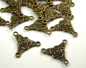 10 piezas - Conectores de flor de bronce antiguo de 20x21 mm - Enlaces - Encantos - Bronce - Conector de rosario - Suministros de joyería - Encantos - Suministros de artesanía