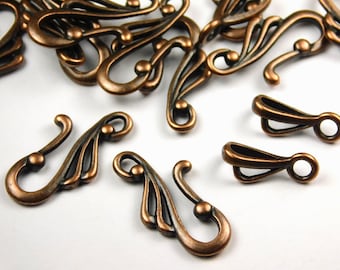 5, 10 or 25 Sets - Tibetan Style Antique Copper S-Hook Clasps - Hook Clasps - Findings - Clasp - Closures- Jewelry Supplies - Craft Supplies