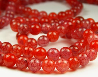 15 Inch Strand - 8mm Round Crimson Red Dragon Veins Agate Beads - Red Gemstone Beads - Jewelry Supplies - Craft Supplies