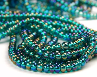 20 Inch Strand - 6/0 Czech Glass Seed Beads - Silver Lined Emerald AB - Glass Seed Beads - Jewelry Supplies - Jewelry Making